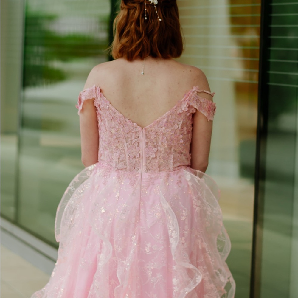 Elegant Pink Lace Prom Dress